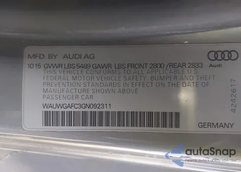 2016 Audi A7 3.0T Premium Plus from USA, damaged, VIN WAUWGAFC3GN092311